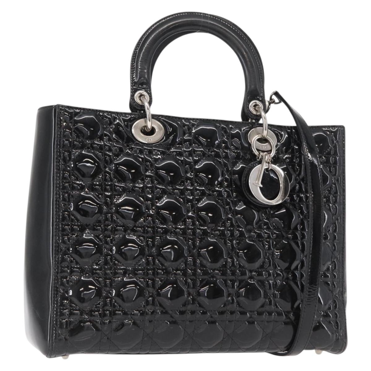 Christian Dior Canage Hand Bag Enamel 2way Black Silver Auth BA7509