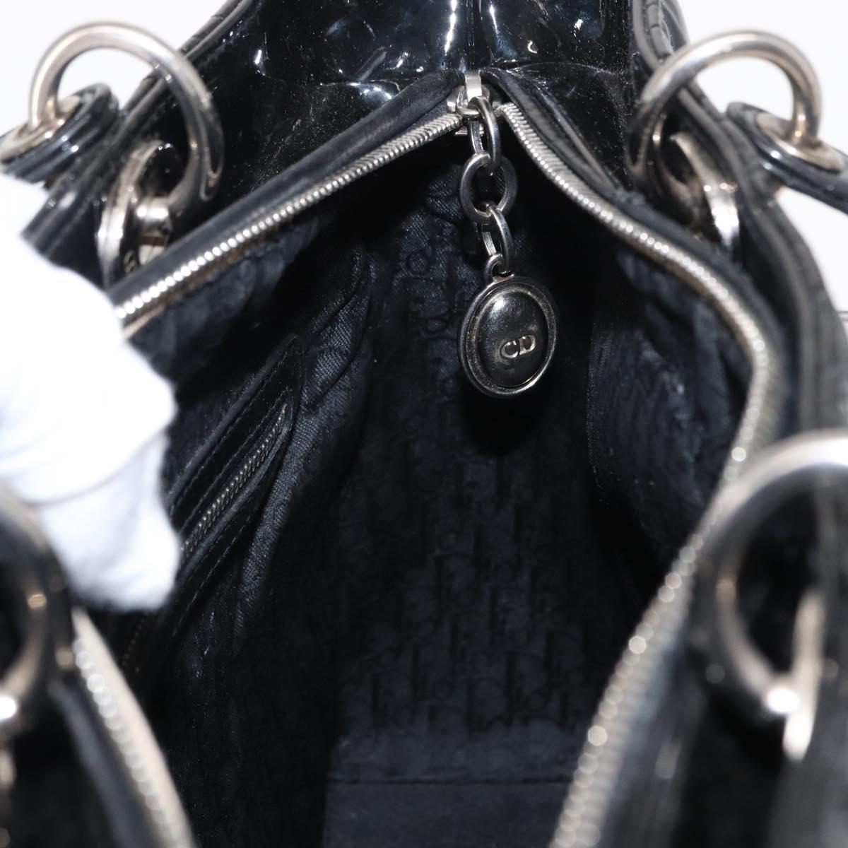 Christian Dior Canage Hand Bag Enamel 2way Black Silver Auth BA7509