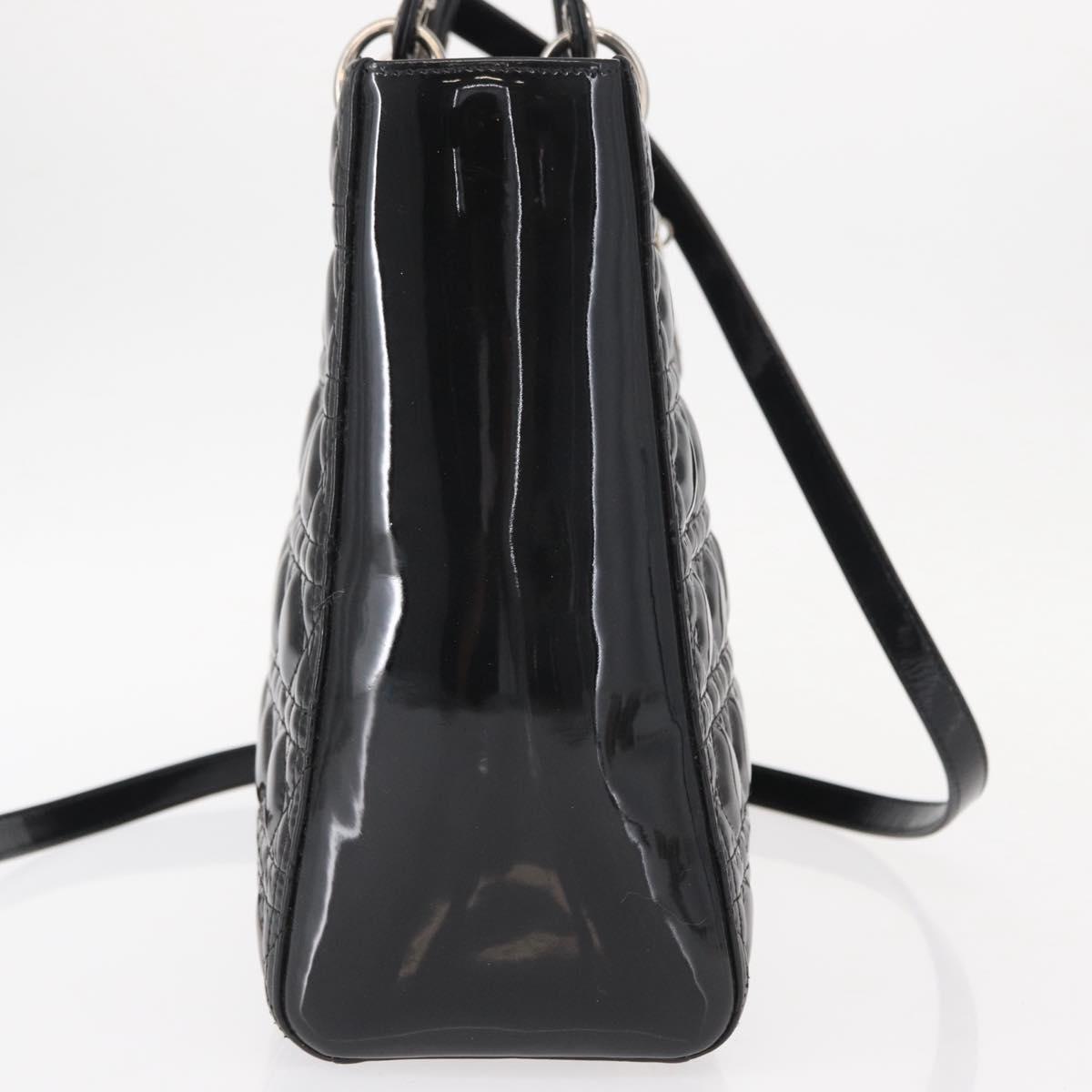 Christian Dior Canage Hand Bag Enamel 2way Black Silver Auth BA7509