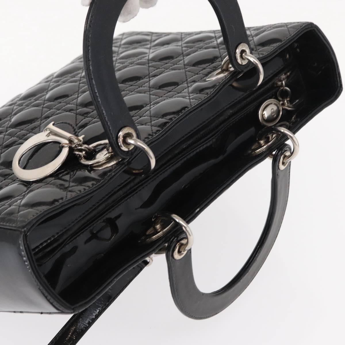 Christian Dior Canage Hand Bag Enamel 2way Black Silver Auth BA7509
