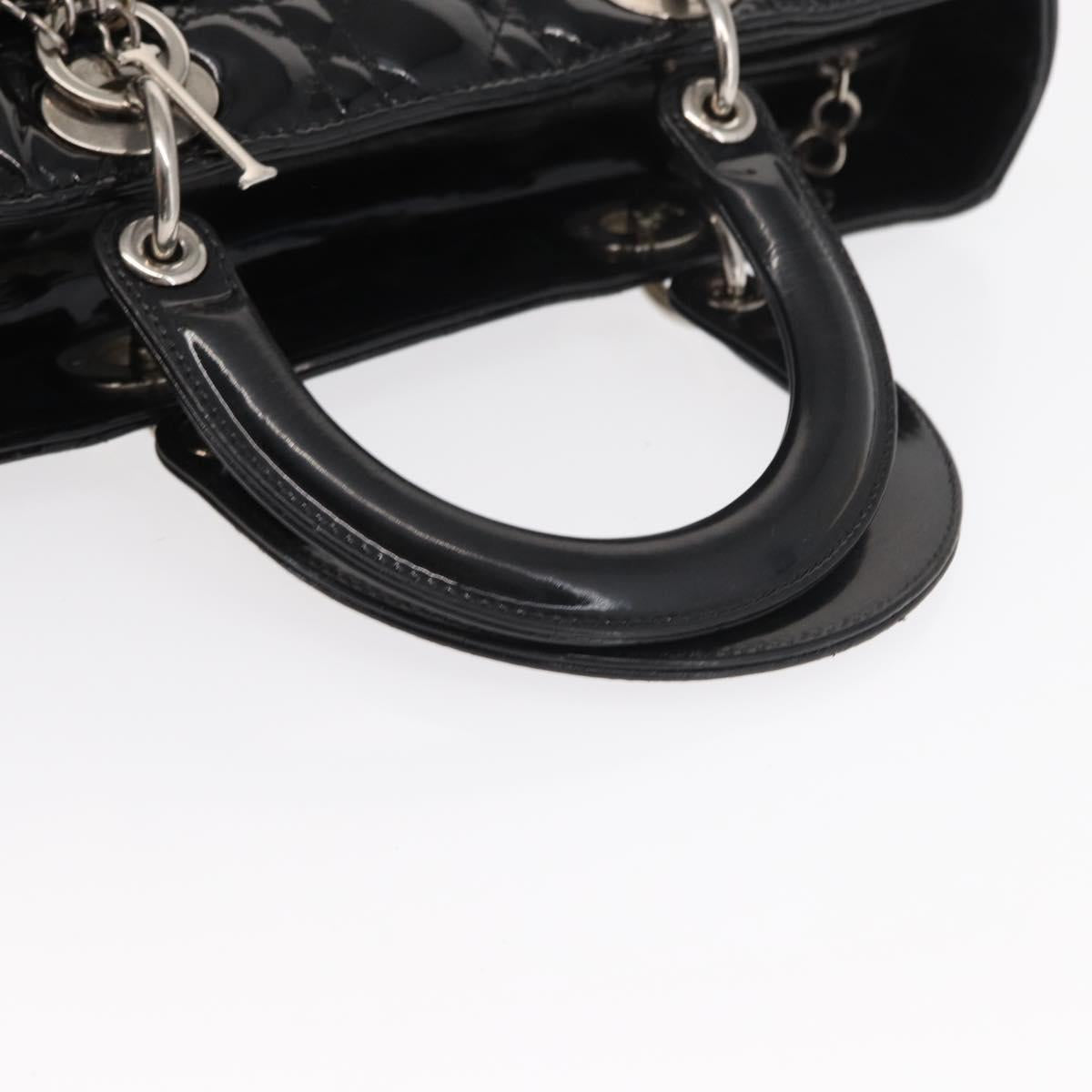 Christian Dior Canage Hand Bag Enamel 2way Black Silver Auth BA7509