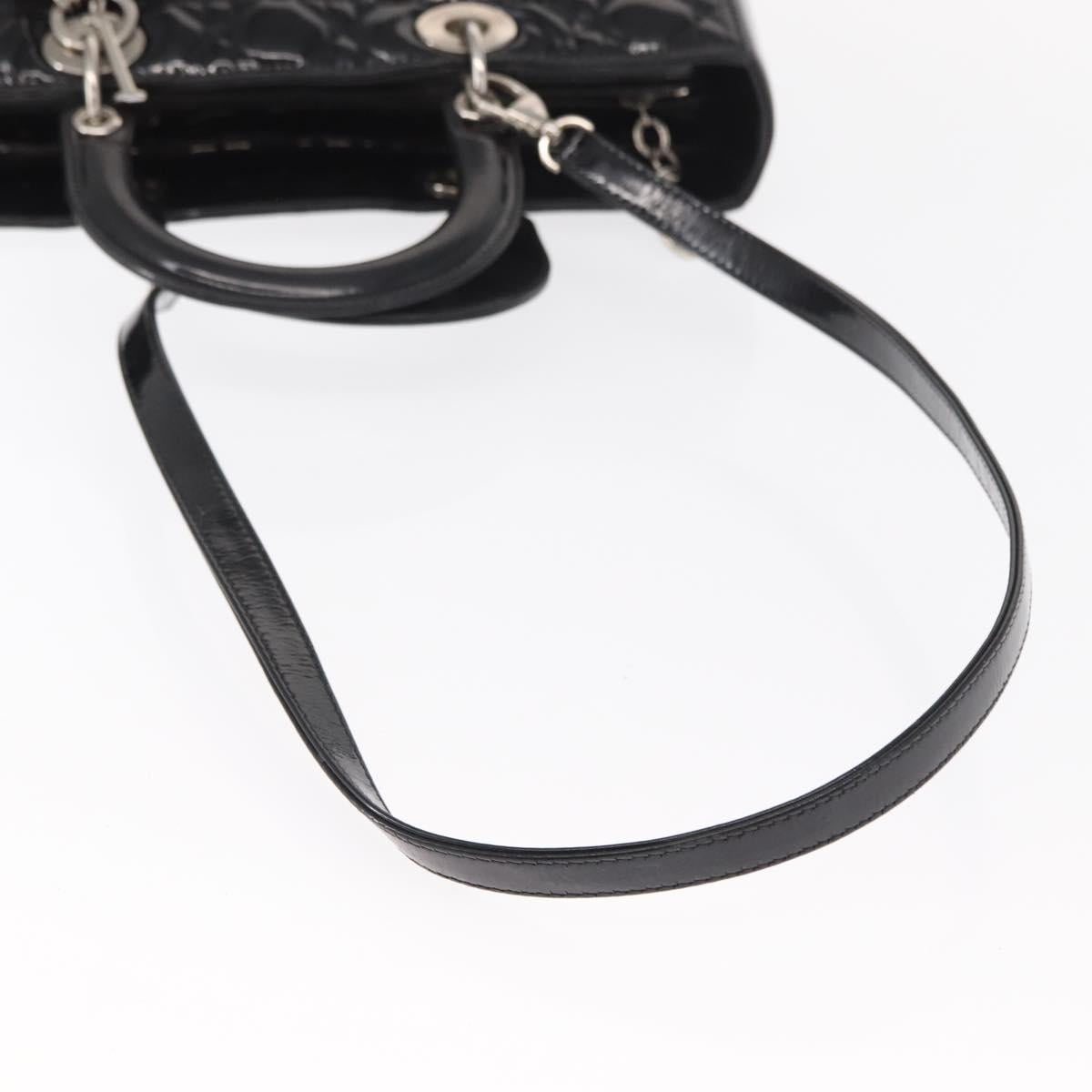 Christian Dior Canage Hand Bag Enamel 2way Black Silver Auth BA7509