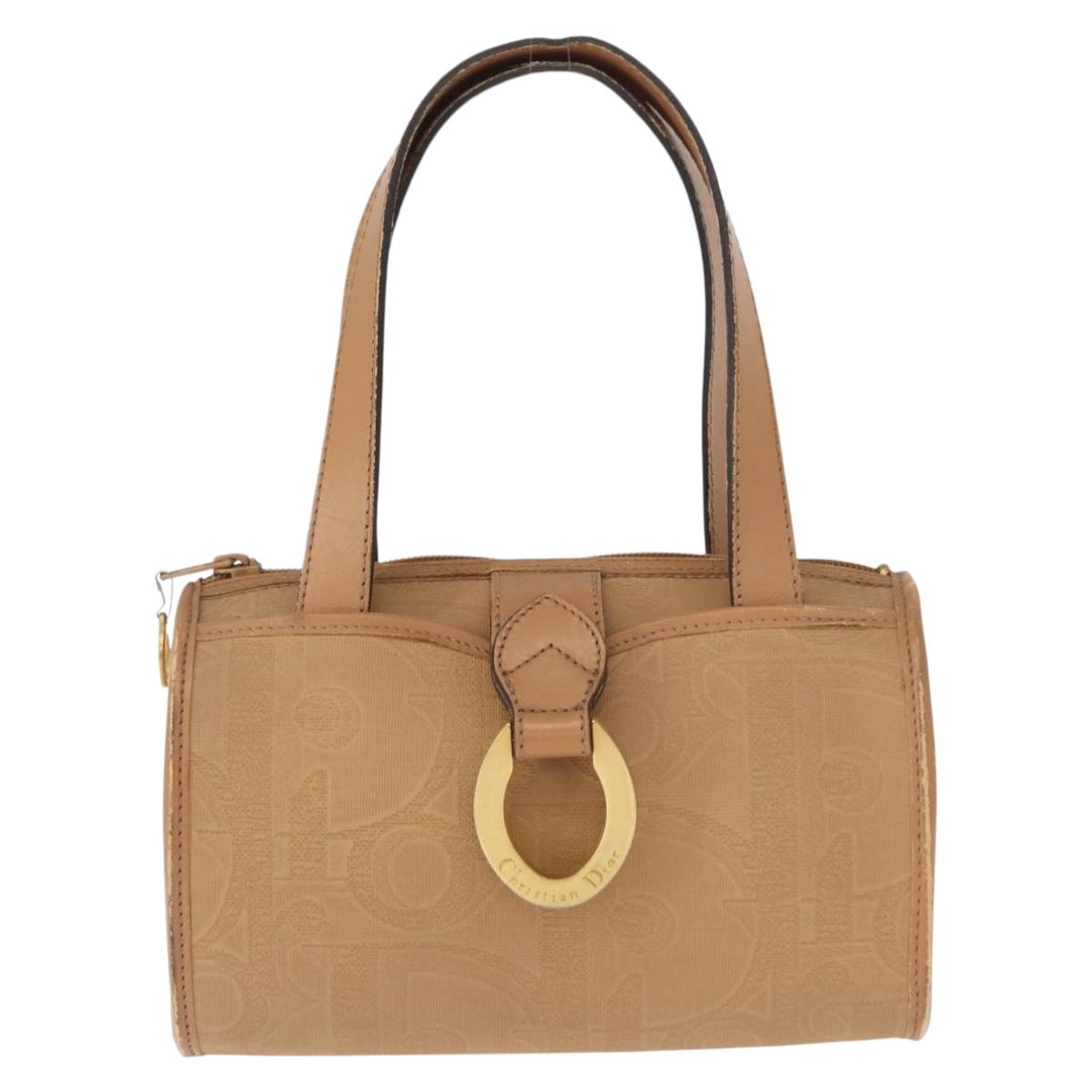 Christian Dior Hand Bag Leather Beige Gold Auth BA7513