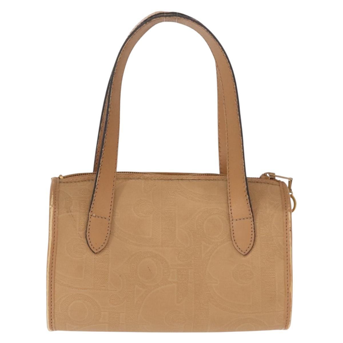 Christian Dior Hand Bag Leather Beige Gold Auth BA7513