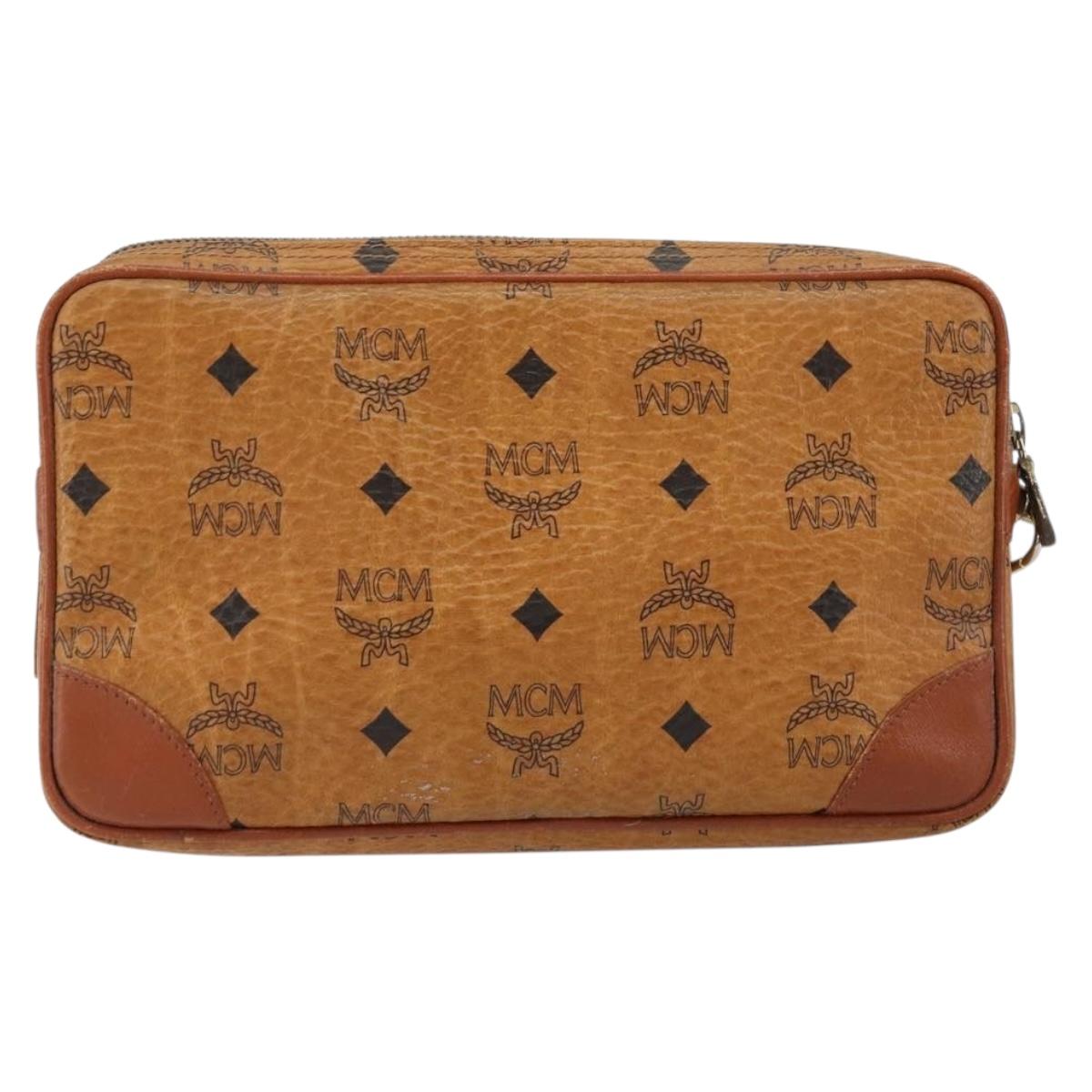 MCM Logogram Vicetos Clutch Bag PVC Leather Brown Gold Auth BA7516