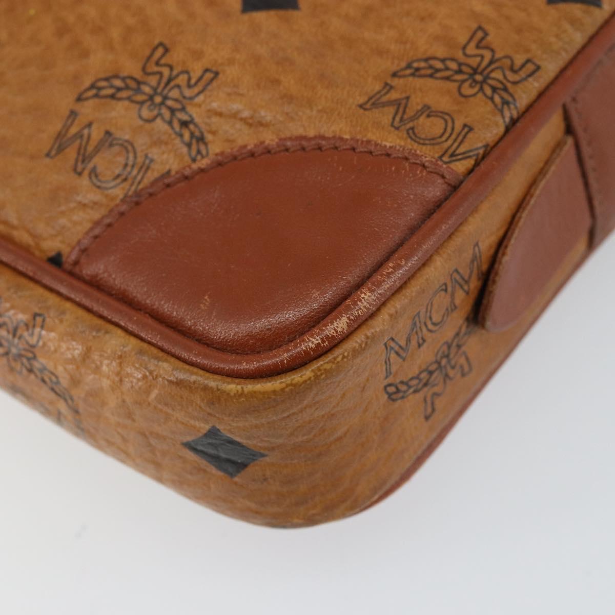 MCM Logogram Vicetos Clutch Bag PVC Leather Brown Gold Auth BA7516