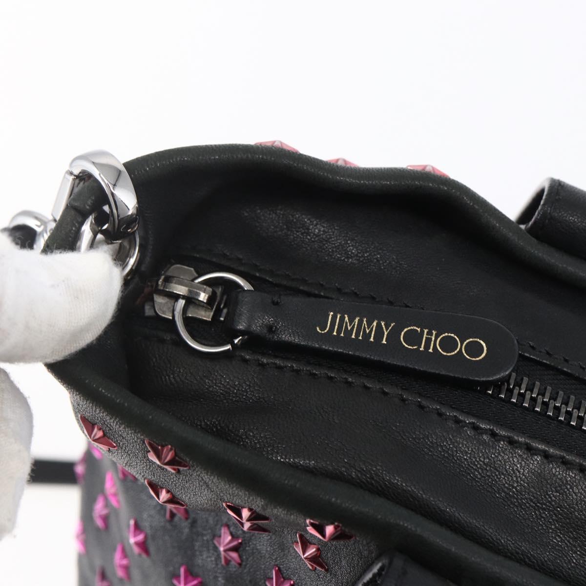 Jimmy Choo Studs Hand Bag Leather 2way Black Silver Auth BA7517