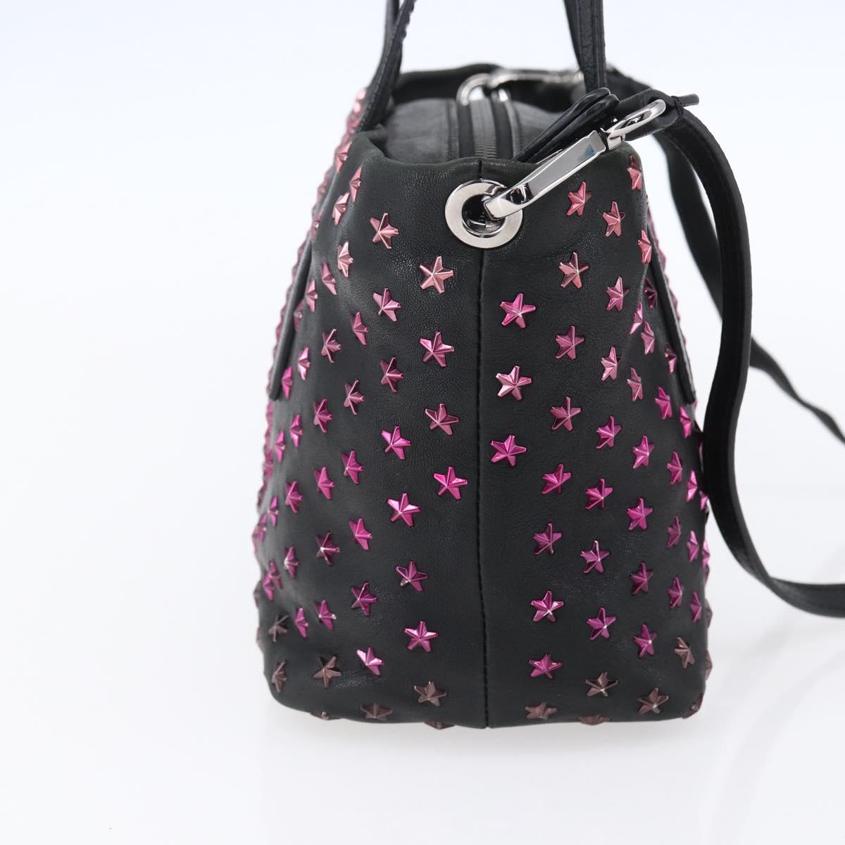 Jimmy Choo Studs Hand Bag Leather 2way Black Silver Auth BA7517