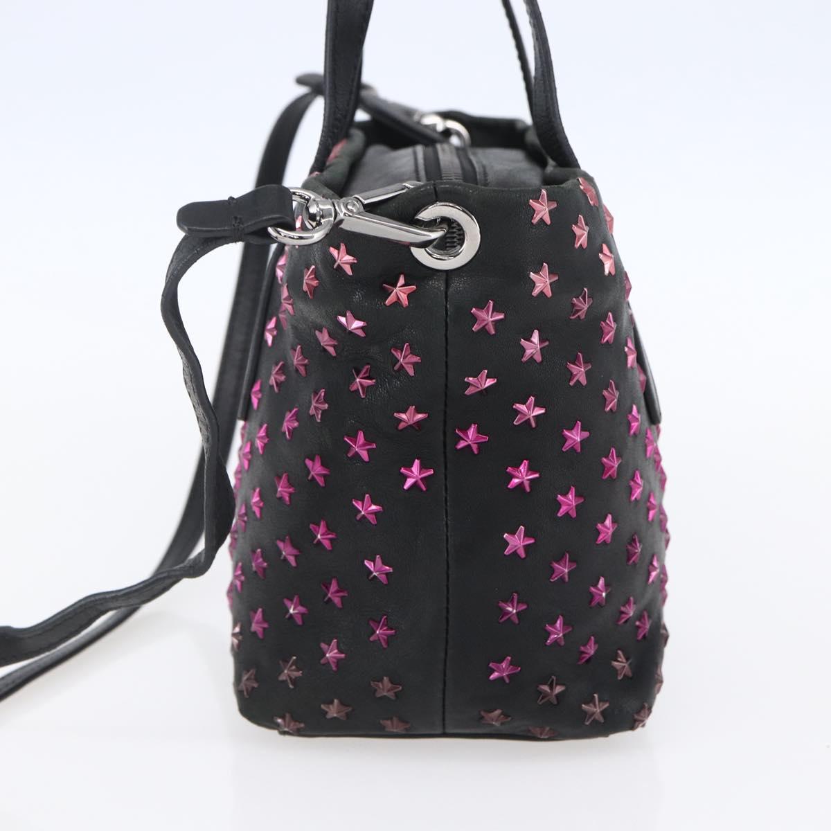 Jimmy Choo Studs Hand Bag Leather 2way Black Silver Auth BA7517
