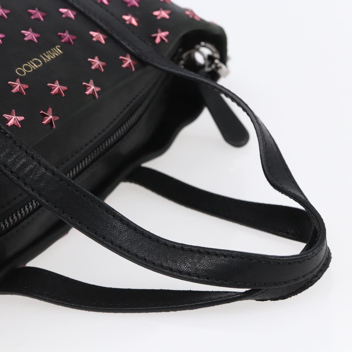 Jimmy Choo Studs Hand Bag Leather 2way Black Silver Auth BA7517