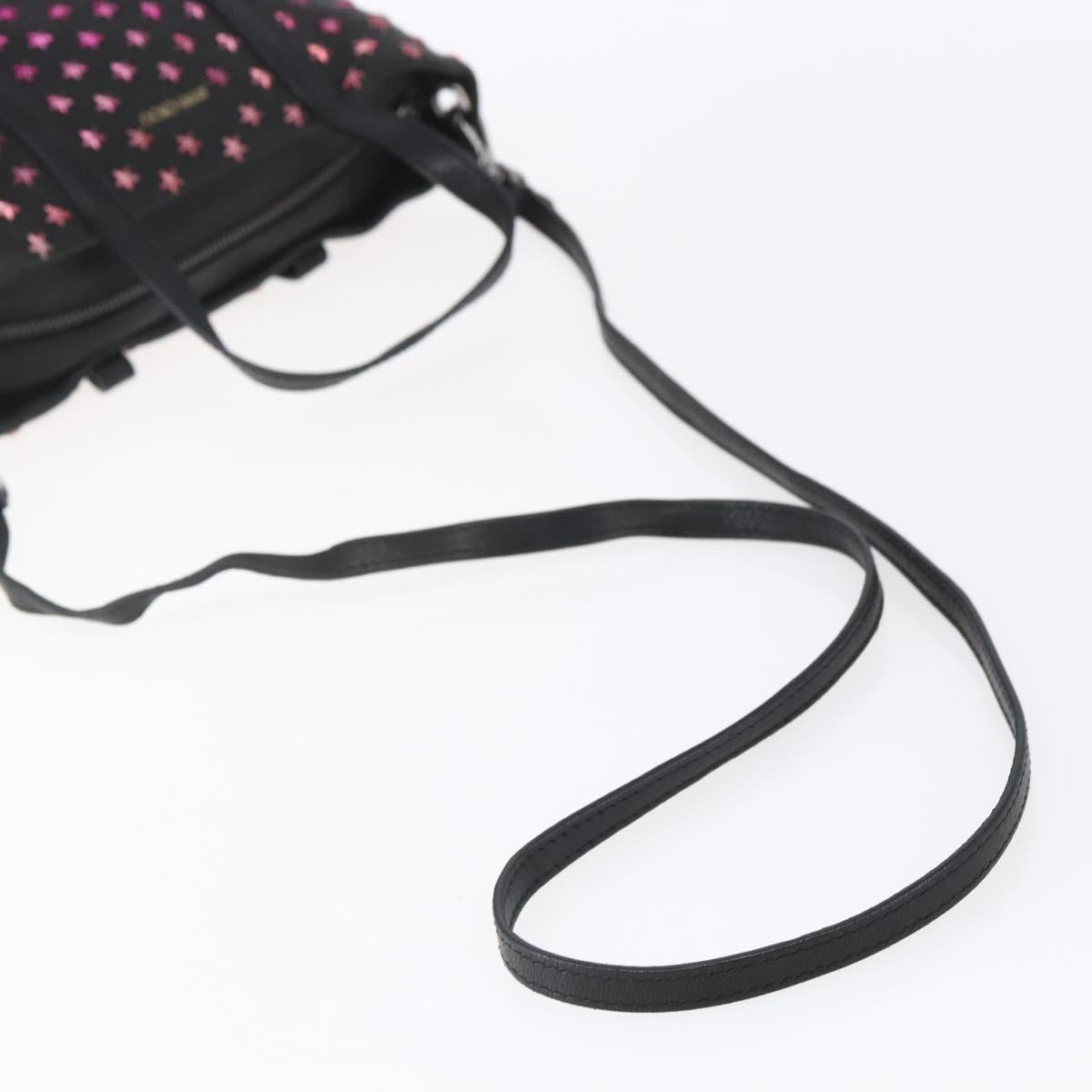 Jimmy Choo Studs Hand Bag Leather 2way Black Silver Auth BA7517