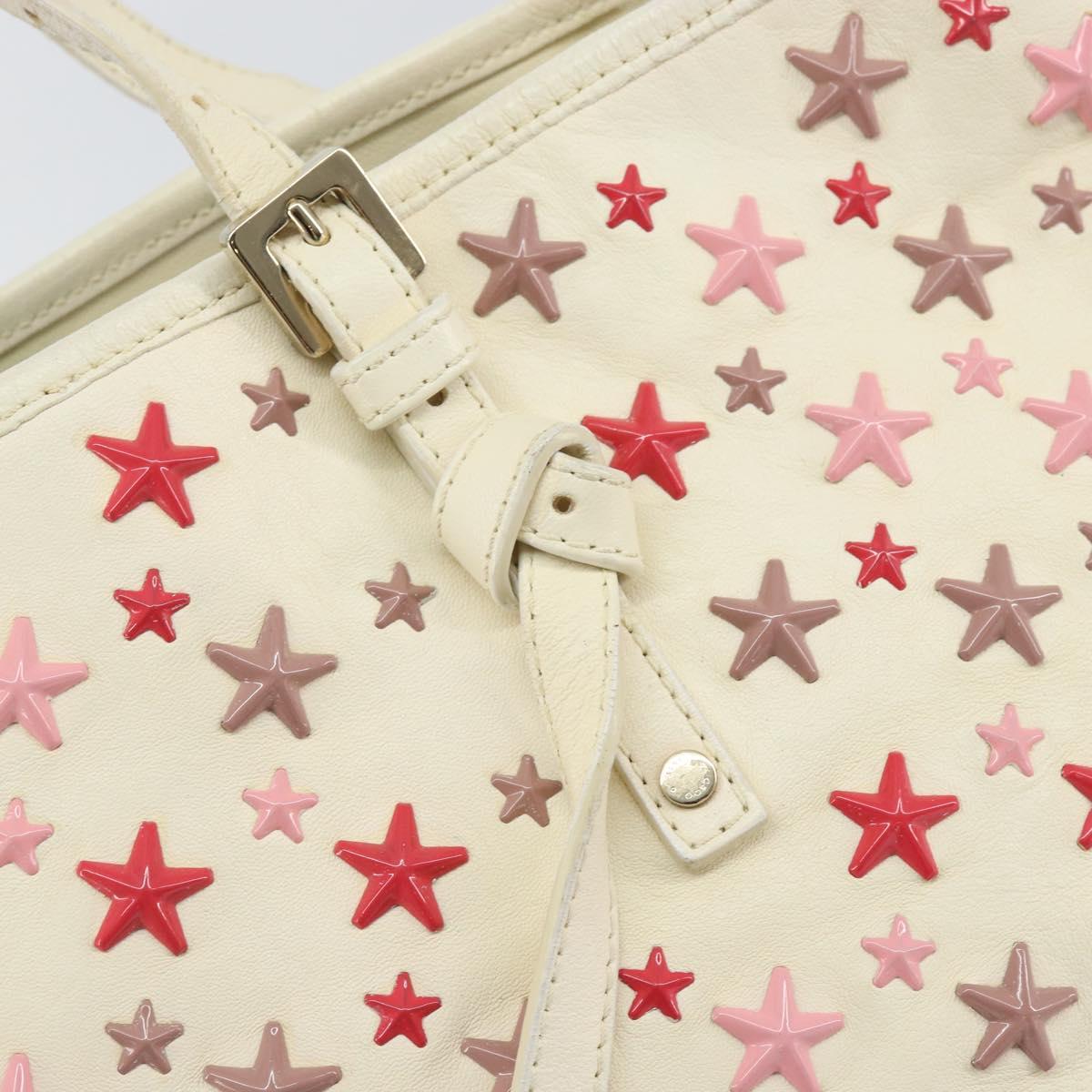 Jimmy Choo Studs Tote Bag Leather White Gold Auth BA7518