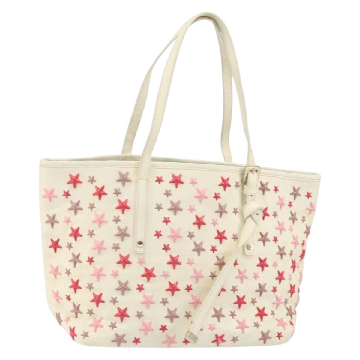 Jimmy Choo Studs Tote Bag Leather White Gold Auth BA7518