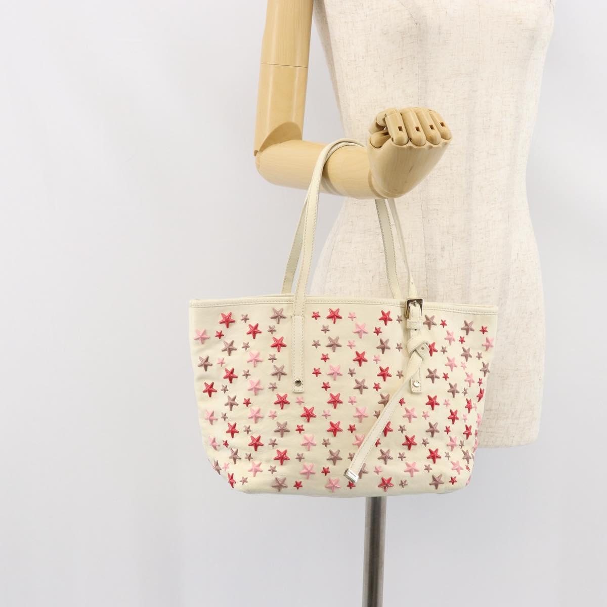 Jimmy Choo Studs Tote Bag Leather White Gold Auth BA7518