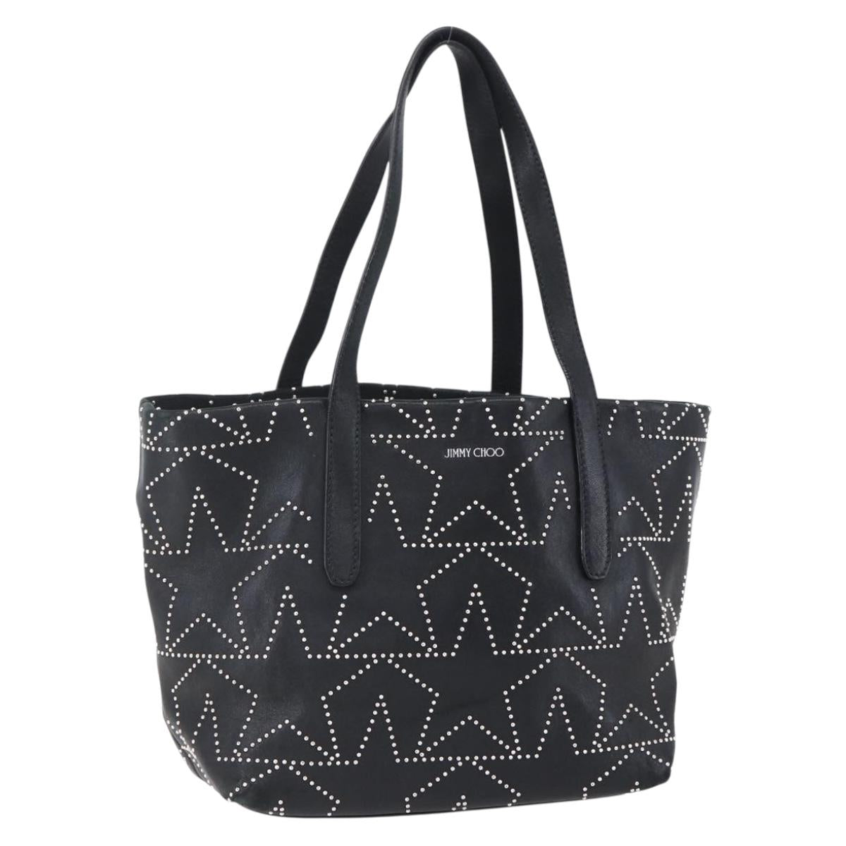 Jimmy Choo Studs Tote Bag Leather Black Silver Auth BA7519