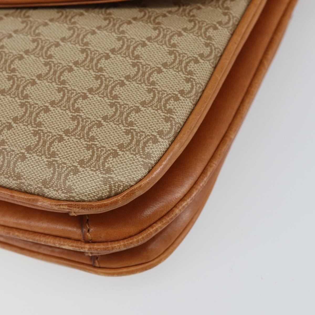 CELINE Macadam Canvas Shoulder Bag PVC Leather Beige Gold Auth BA7520