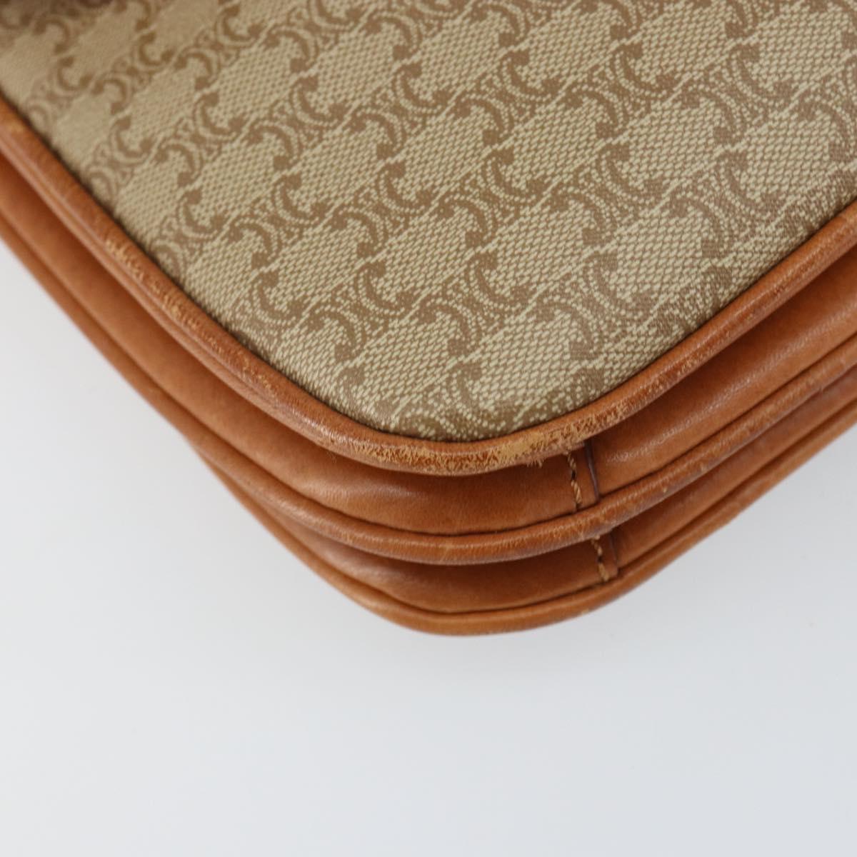 CELINE Macadam Canvas Shoulder Bag PVC Leather Beige Gold Auth BA7520