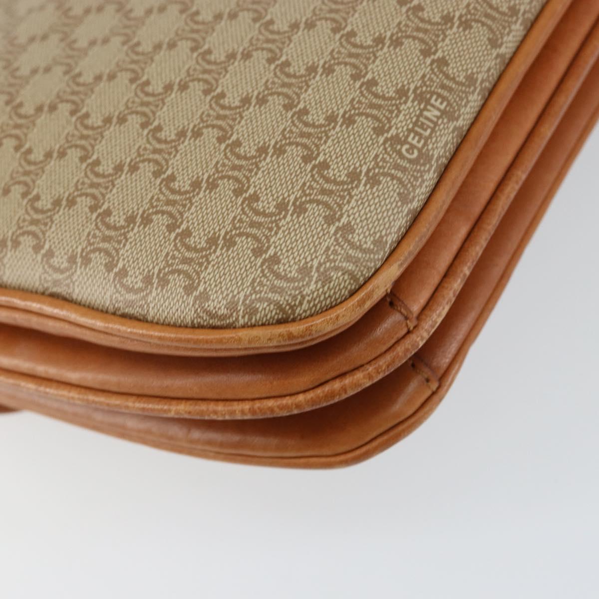 CELINE Macadam Canvas Shoulder Bag PVC Leather Beige Gold Auth BA7520