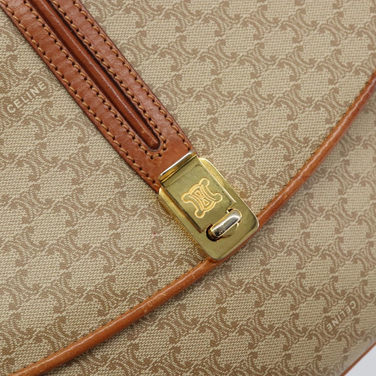 CELINE Macadam Canvas Shoulder Bag PVC Leather Beige Gold Auth BA7520