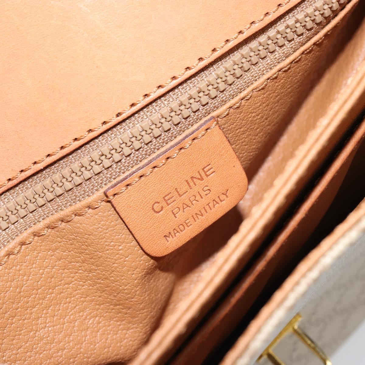 CELINE Macadam Canvas Shoulder Bag PVC Leather Beige Gold Auth BA7520