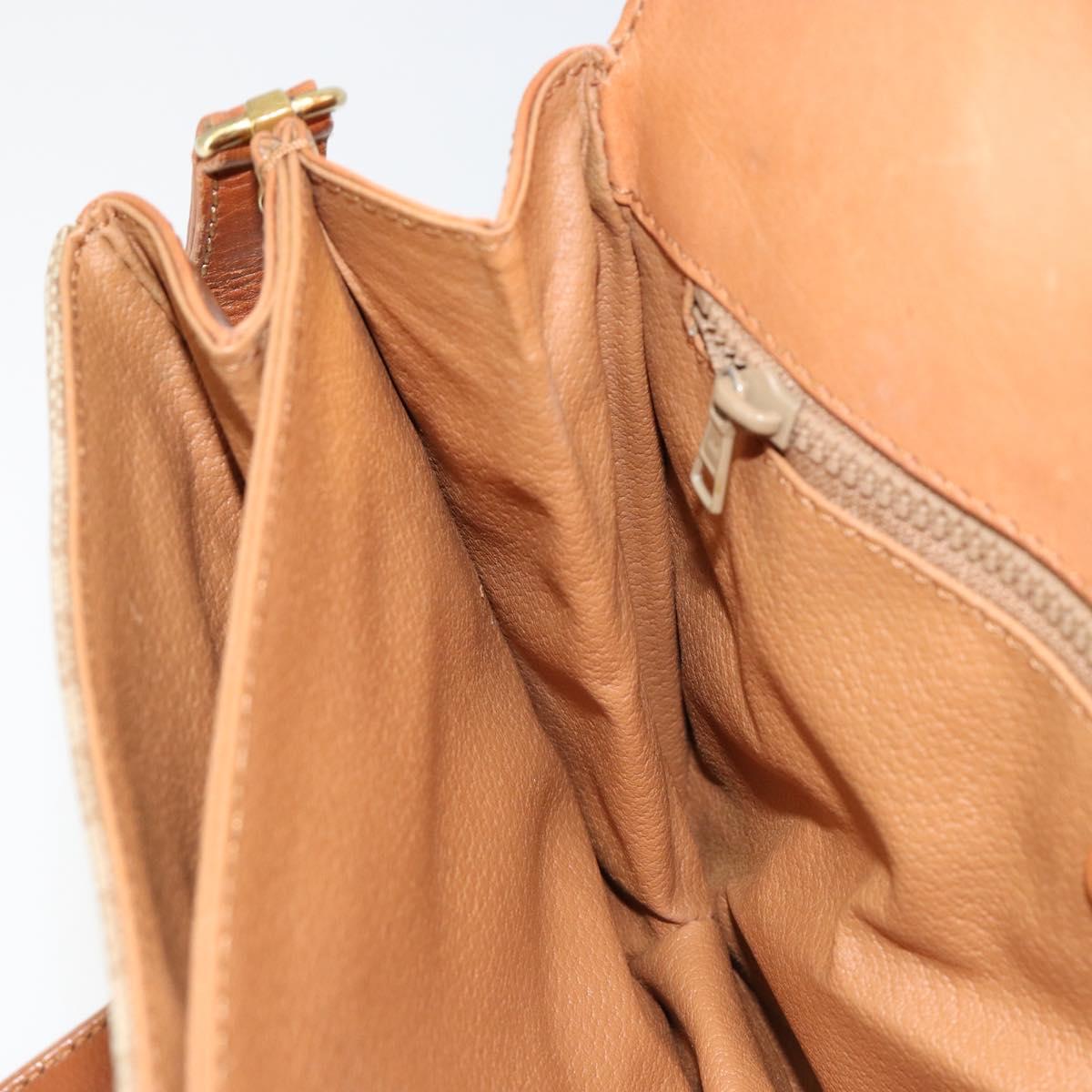 CELINE Macadam Canvas Shoulder Bag PVC Leather Beige Gold Auth BA7520