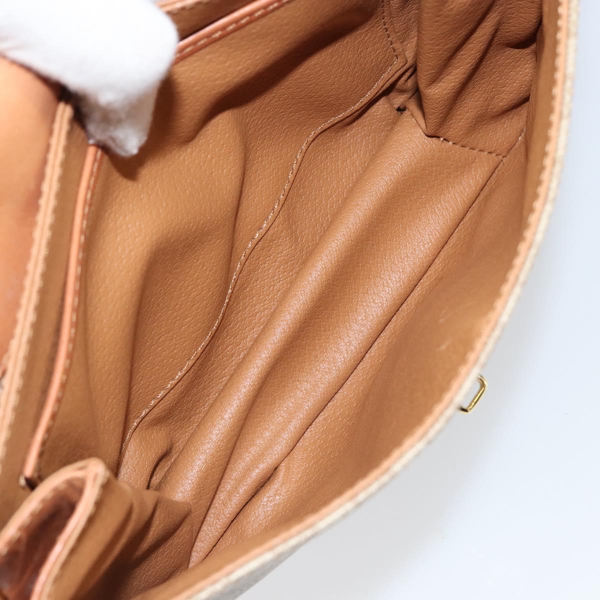 CELINE Macadam Canvas Shoulder Bag PVC Leather Beige Gold Auth BA7520