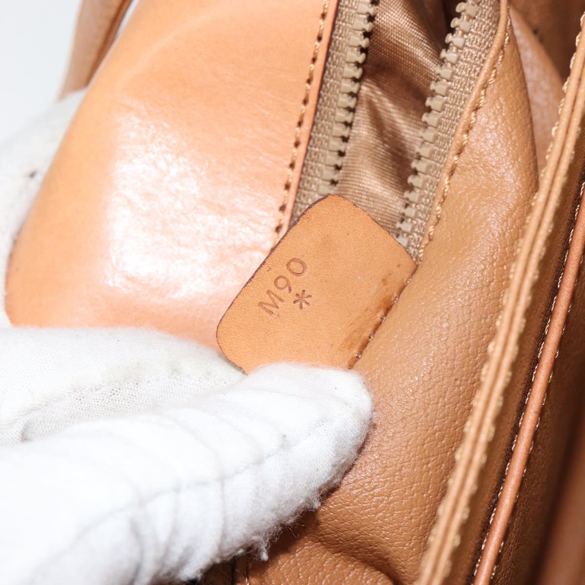 CELINE Macadam Canvas Shoulder Bag PVC Leather Beige Gold Auth BA7520