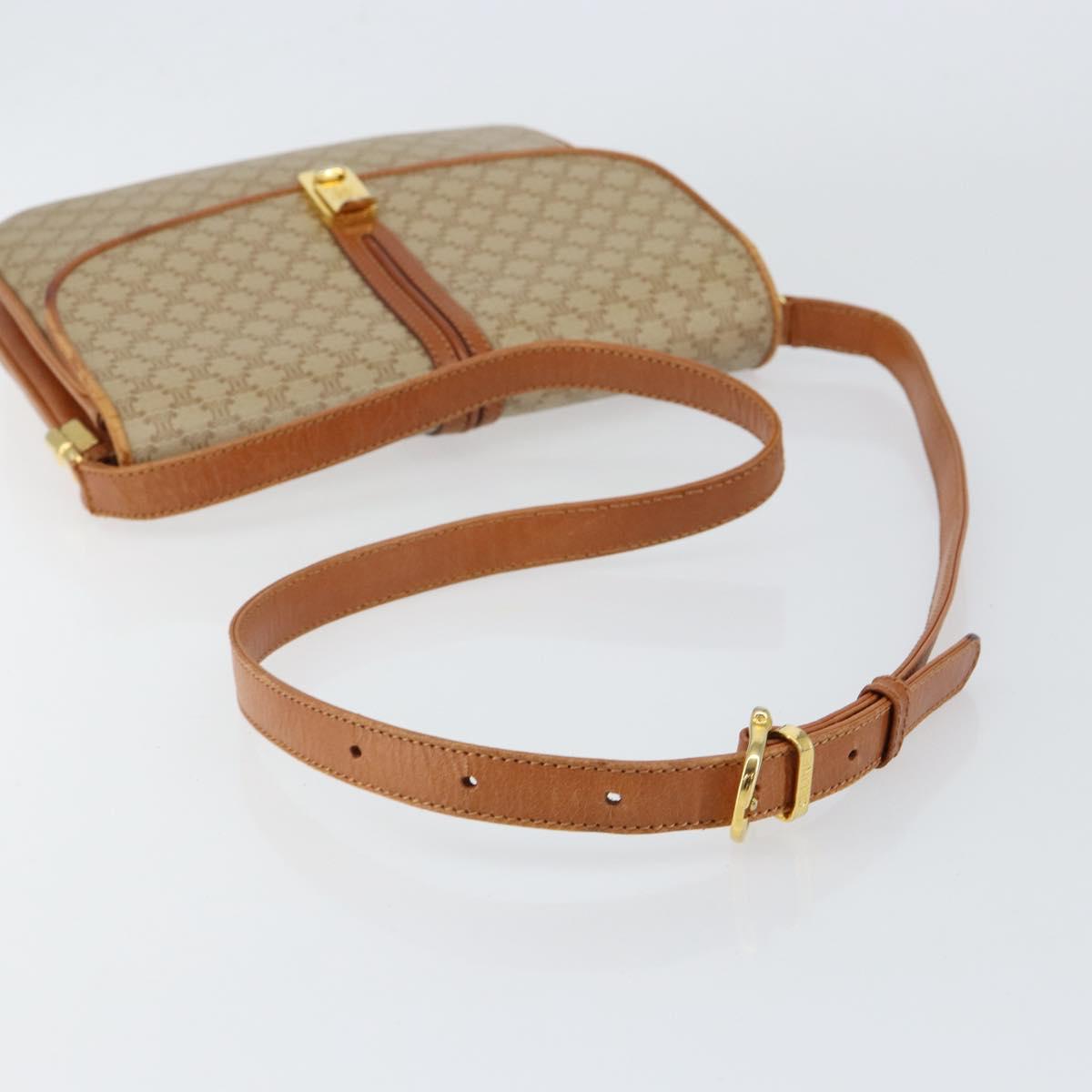CELINE Macadam Canvas Shoulder Bag PVC Leather Beige Gold Auth BA7520