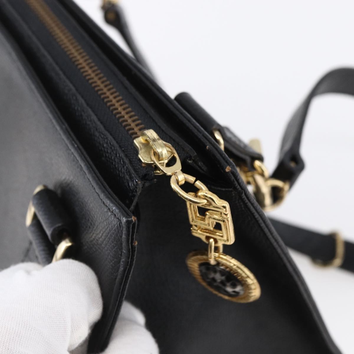 Gianni Versace Shoulder Bag Leather Black Gold Auth BA7521
