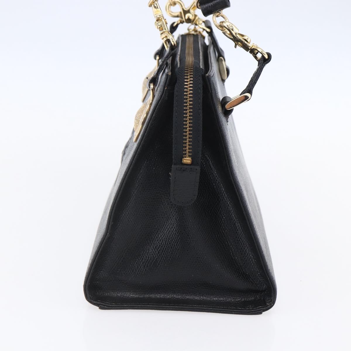 Gianni Versace Shoulder Bag Leather Black Gold Auth BA7521