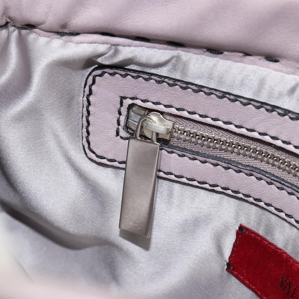 VALENTINO Hand Bag Leather Purple Silver Auth BA7522