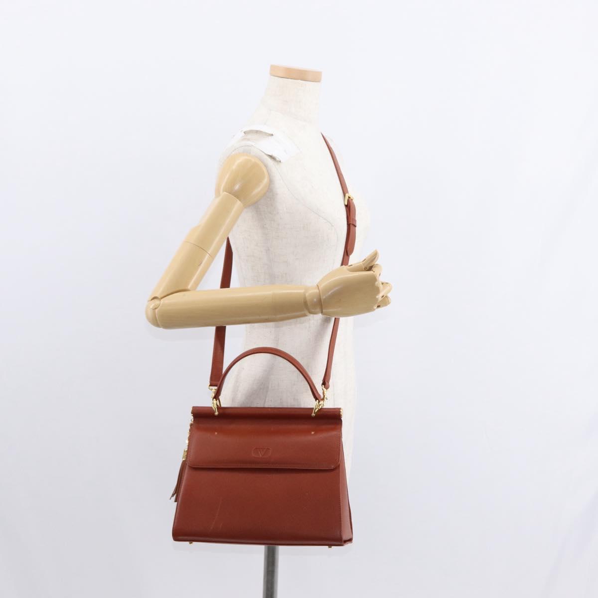 VALENTINO Hand Bag Leather 2way Brown Gold Auth BA7523