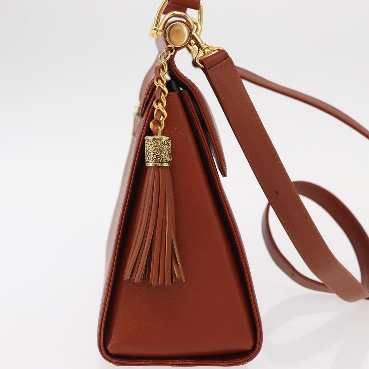 VALENTINO Hand Bag Leather 2way Brown Gold Auth BA7523