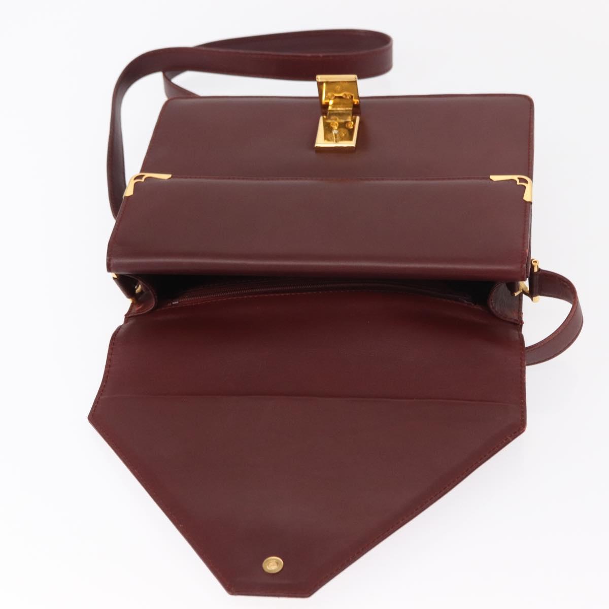CARTIER Must Line Shoulder Bag Leather Bordeaux Gold Auth BA7524