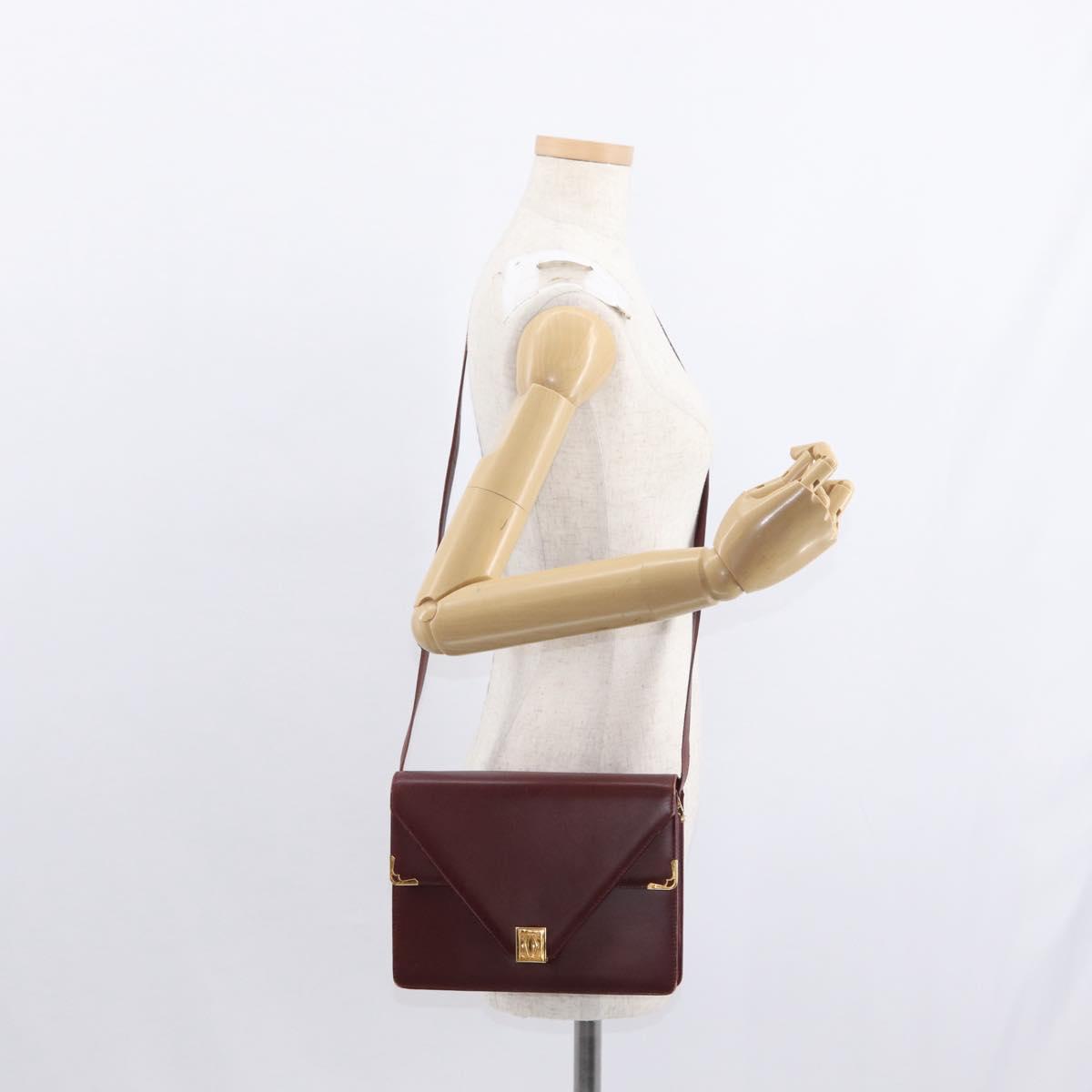 CARTIER Must Line Shoulder Bag Leather Bordeaux Gold Auth BA7524