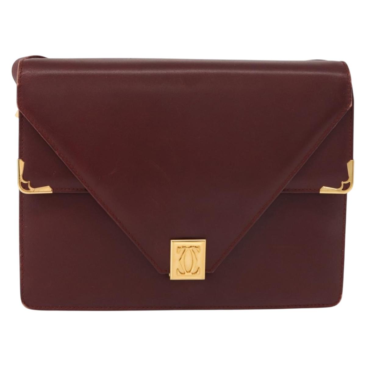 CARTIER Must Line Shoulder Bag Leather Bordeaux Gold Auth BA7524