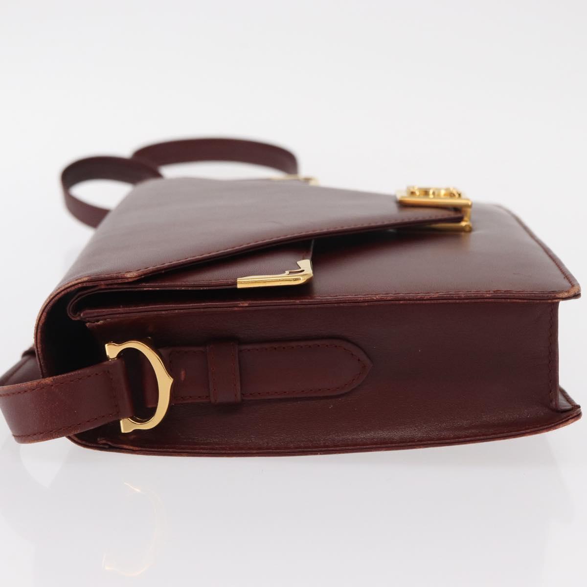 CARTIER Must Line Shoulder Bag Leather Bordeaux Gold Auth BA7524