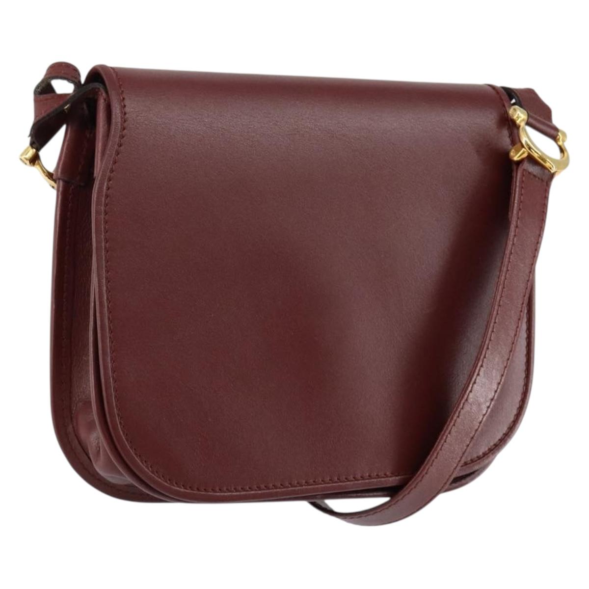 CARTIER Must Line Shoulder Bag Leather Bordeaux Gold Auth BA7526