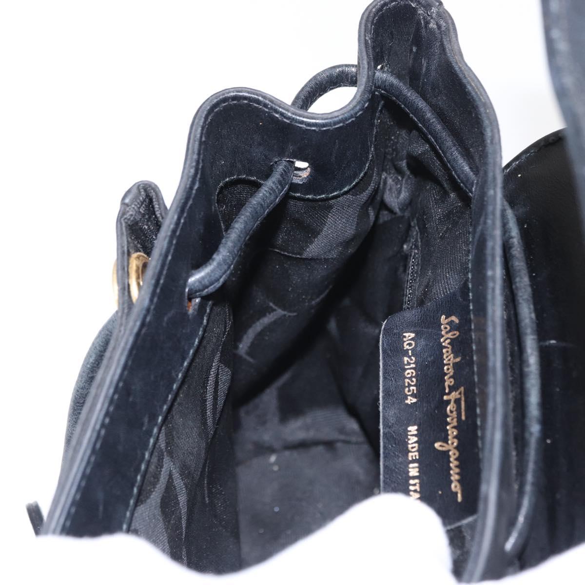 Salvatore Ferragamo Vala Backpack Leather Black Gold Auth BA7527