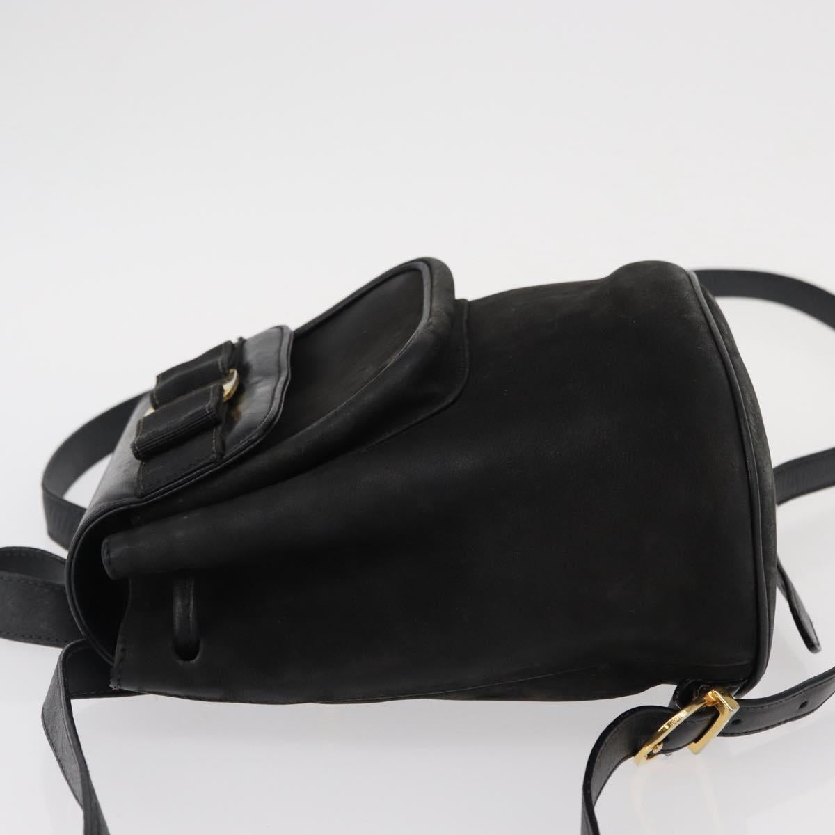 Salvatore Ferragamo Vala Backpack Leather Black Gold Auth BA7527