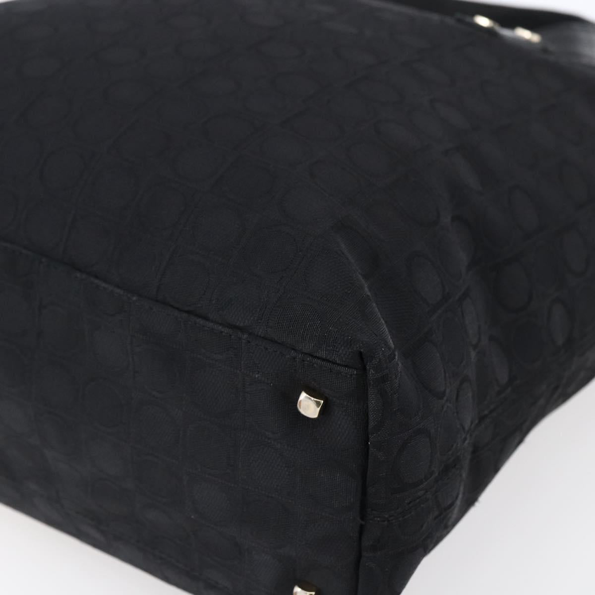Salvatore Ferragamo Gancini Tote Bag Canvas Black Gold Auth BA7530