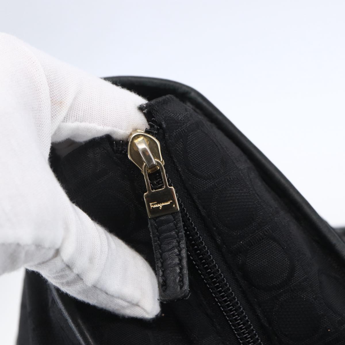 Salvatore Ferragamo Gancini Tote Bag Canvas Black Gold Auth BA7530