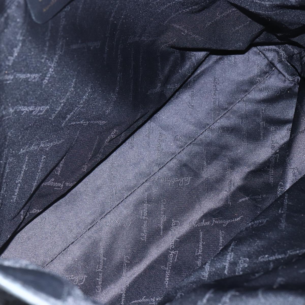 Salvatore Ferragamo Gancini Tote Bag Canvas Black Gold Auth BA7530