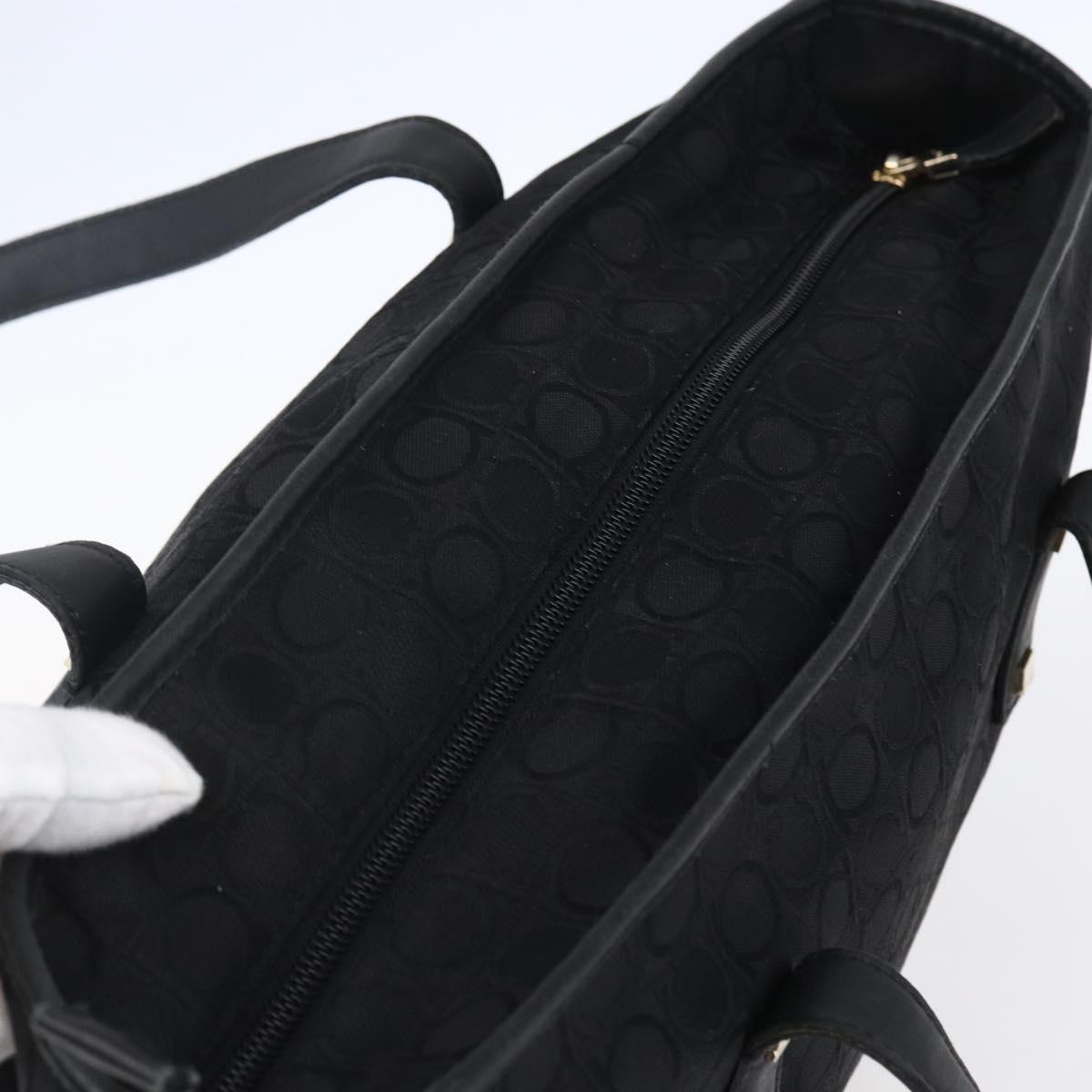 Salvatore Ferragamo Gancini Tote Bag Canvas Black Gold Auth BA7530