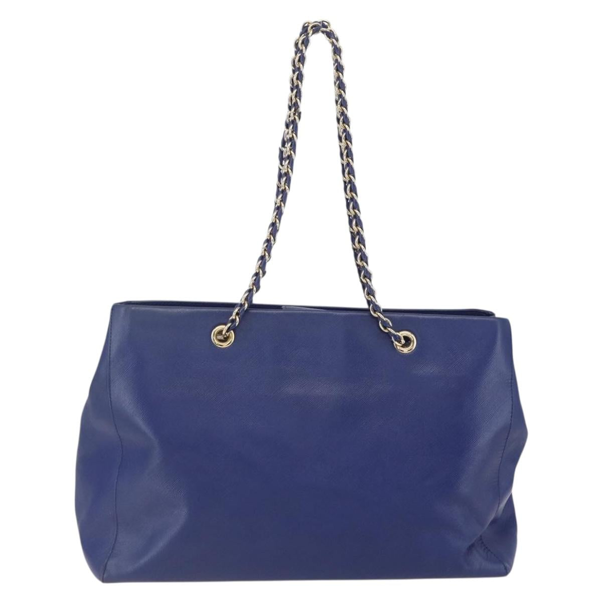 Salvatore Ferragamo Vala Chain Tote Bag Leather Blue Gold Auth BA7531