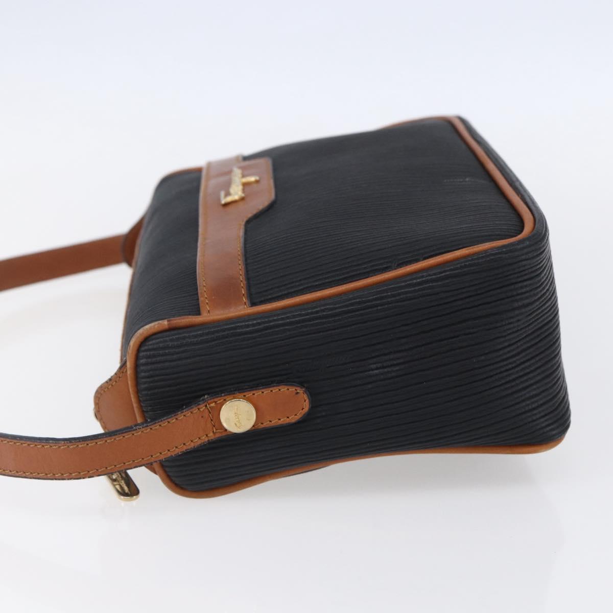 Salvatore Ferragamo Shoulder Bag Leather PVC Black Gold Auth BA7532