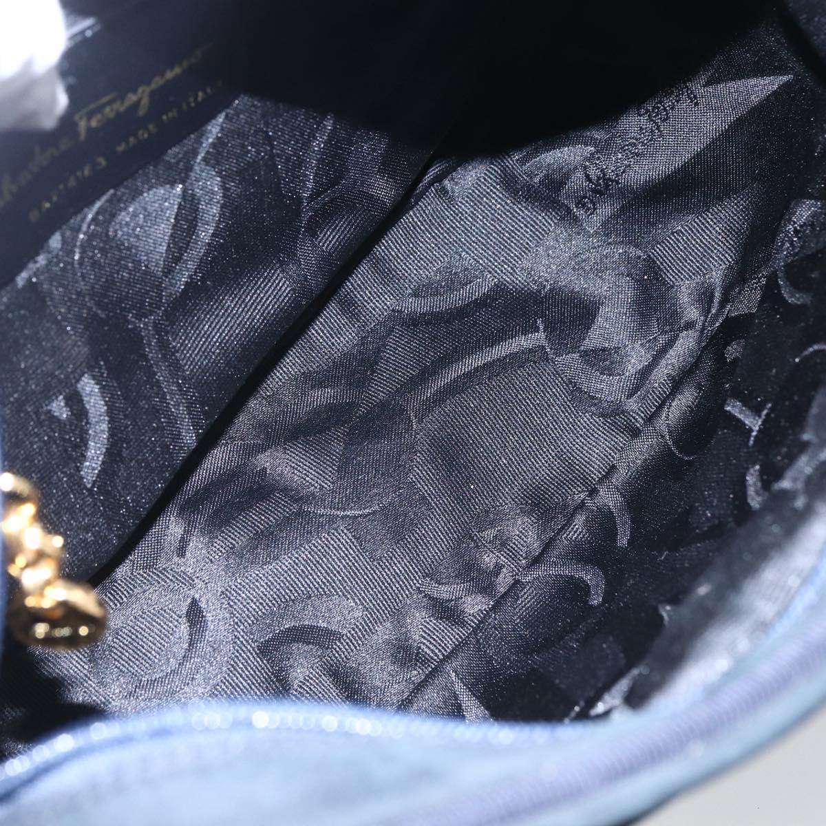 Salvatore Ferragamo Vala Shoulder Bag Leather Navy Gold Auth BA7533