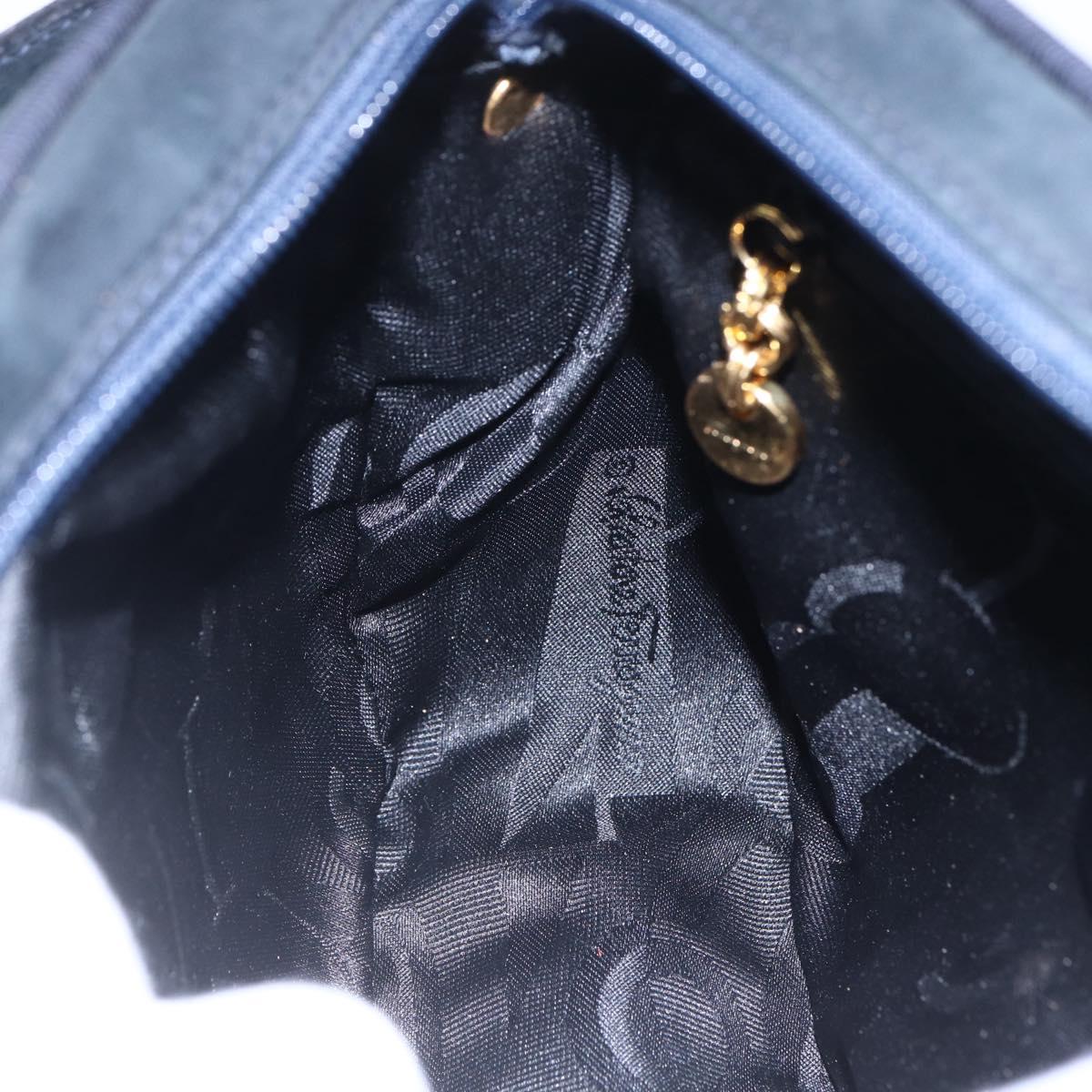 Salvatore Ferragamo Vala Shoulder Bag Leather Navy Gold Auth BA7533