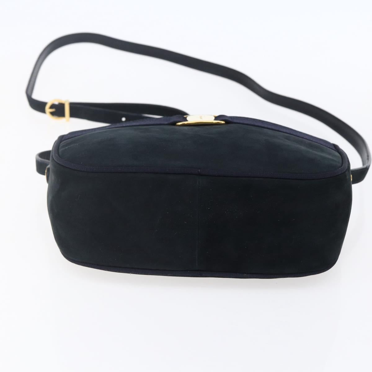 Salvatore Ferragamo Vala Shoulder Bag Leather Navy Gold Auth BA7533