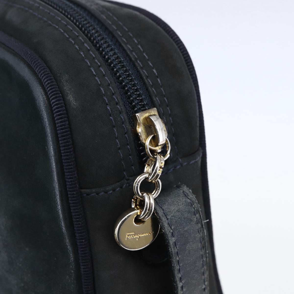 Salvatore Ferragamo Vala Shoulder Bag Suede Navy Gold Auth BA7534